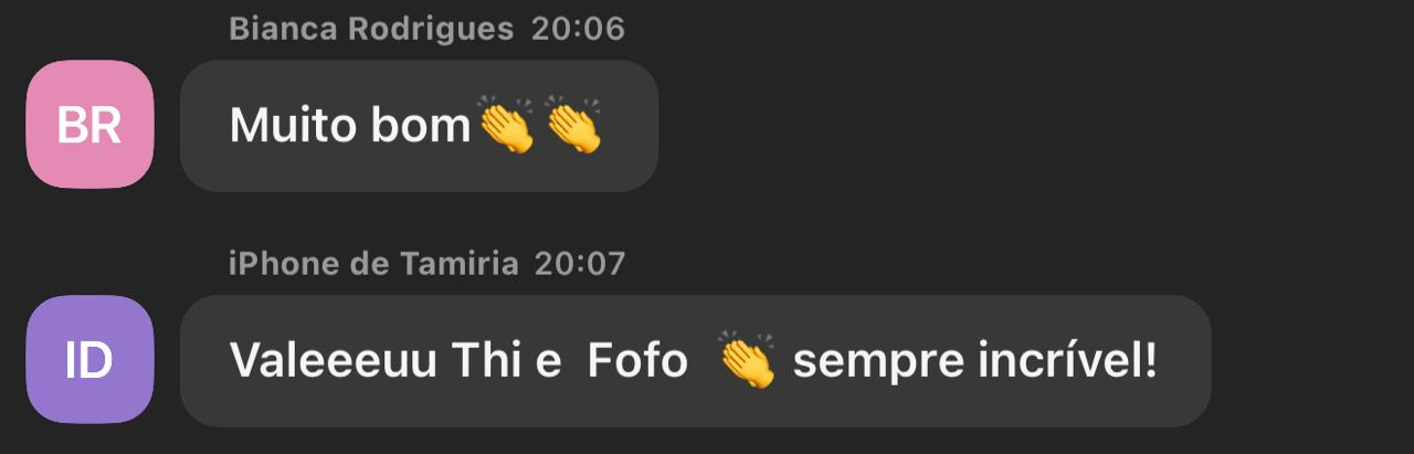 Depoimento de Bianca Rodrigues e Tamiria elogiando a aula ao vivo